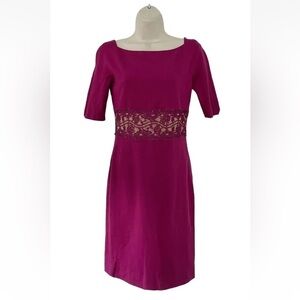 Emilio Pucci Woman's Sz 6 Fuchsia Dress W/ Tan Cut Out and Lace Waist